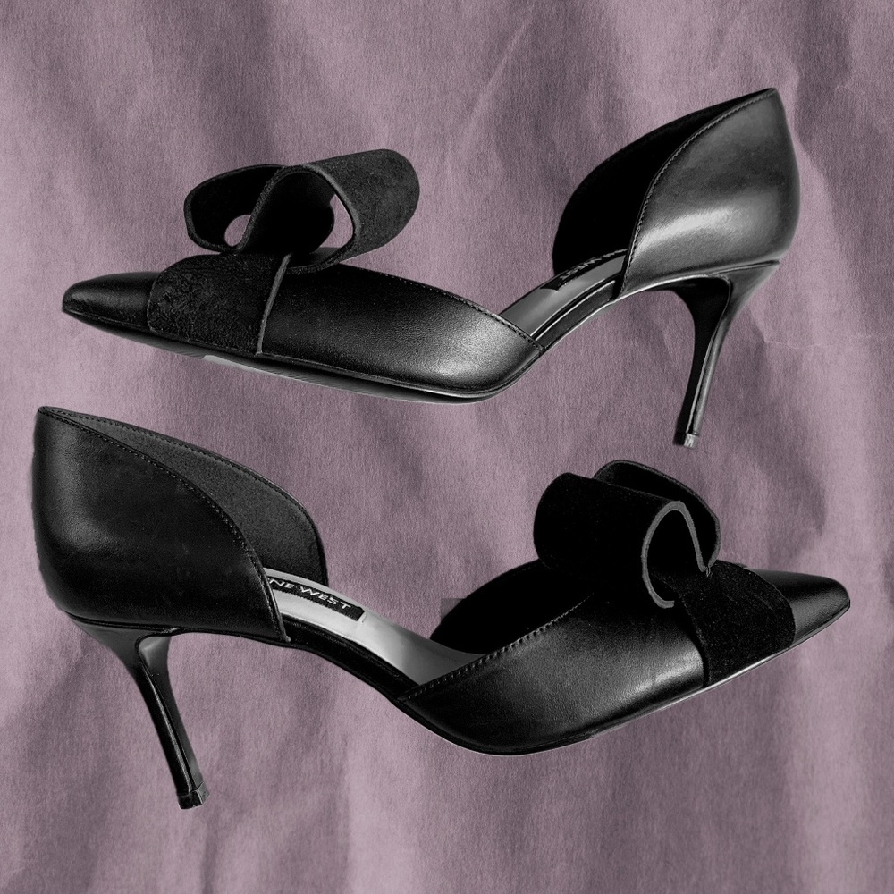 Black leather high heels shoes US Size 6.5